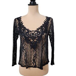 Hollister Size S Black Knit Boho Long Sleeve Round Neck Top, Gently Used Cond.